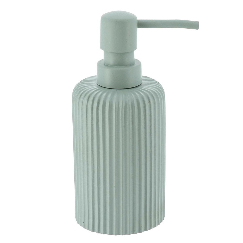 Distributeur a savon arrondi strie polyresine 230 ml - vert eucalyptus