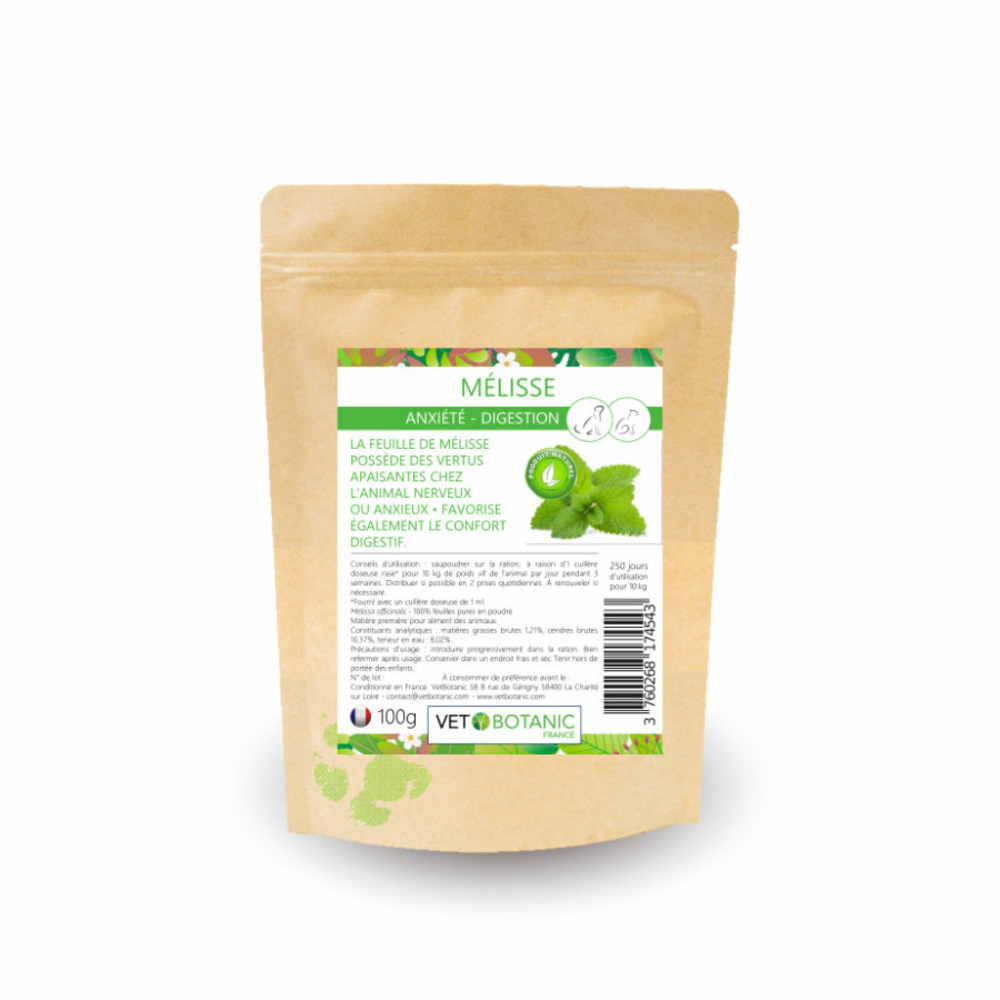Melisse plante pure en poudre - anxiété et digestion chiens et chats