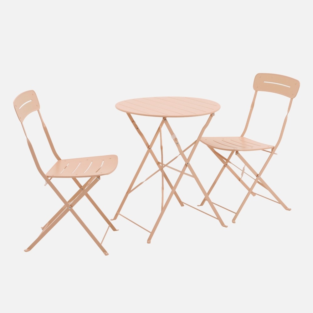 Table de jardin bistrot pliante ronde acier + 2 assises - balconea