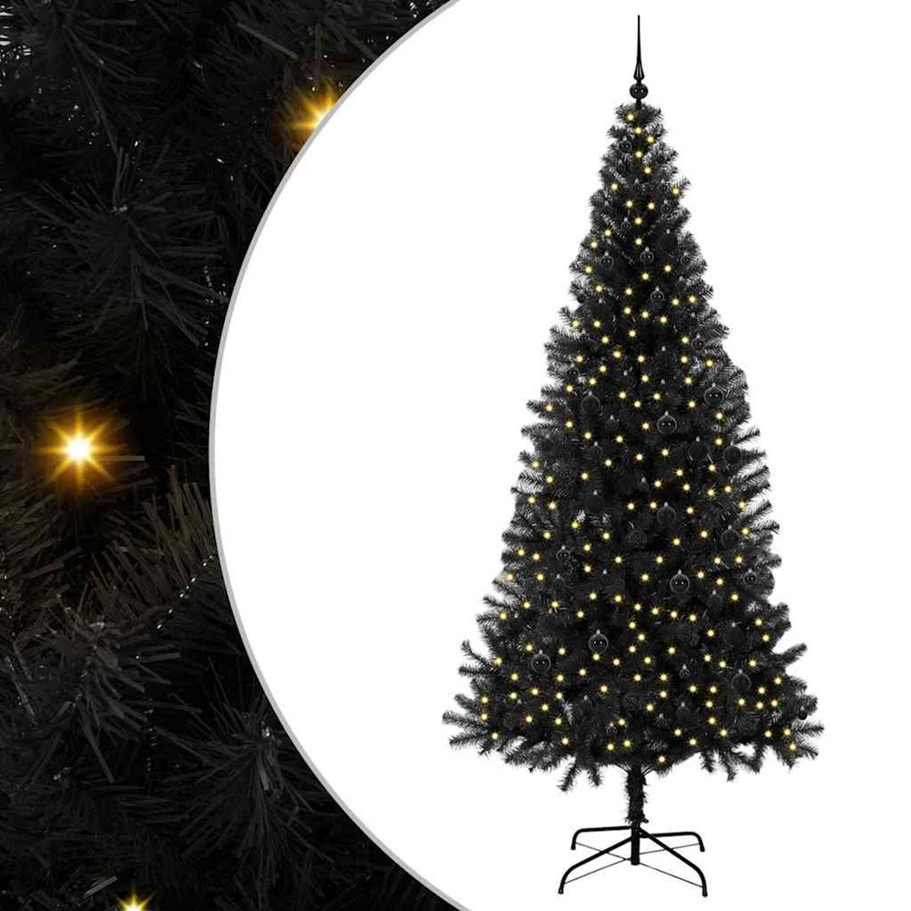 Sapin de noël avec 300 led avec support noir 240 cm pvc