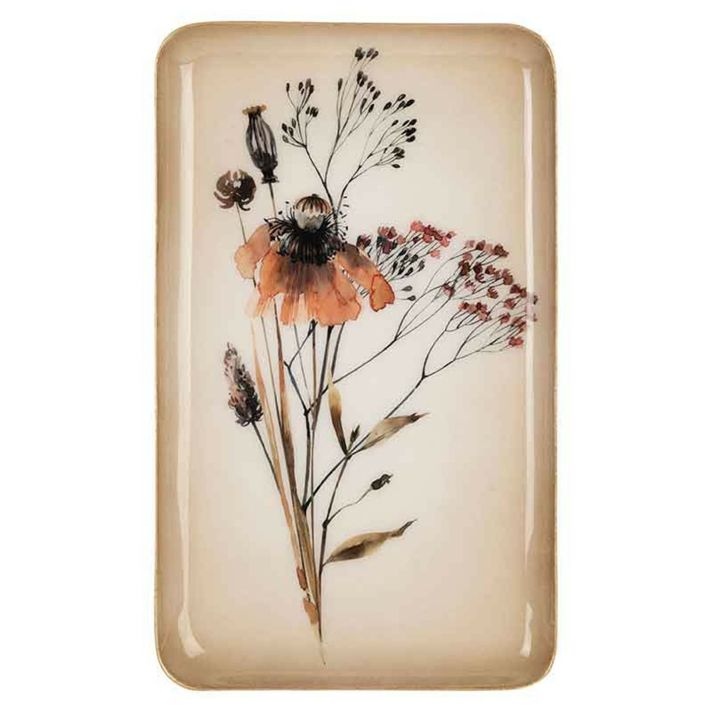 Plateau floral métal beige 15x26x26cm
