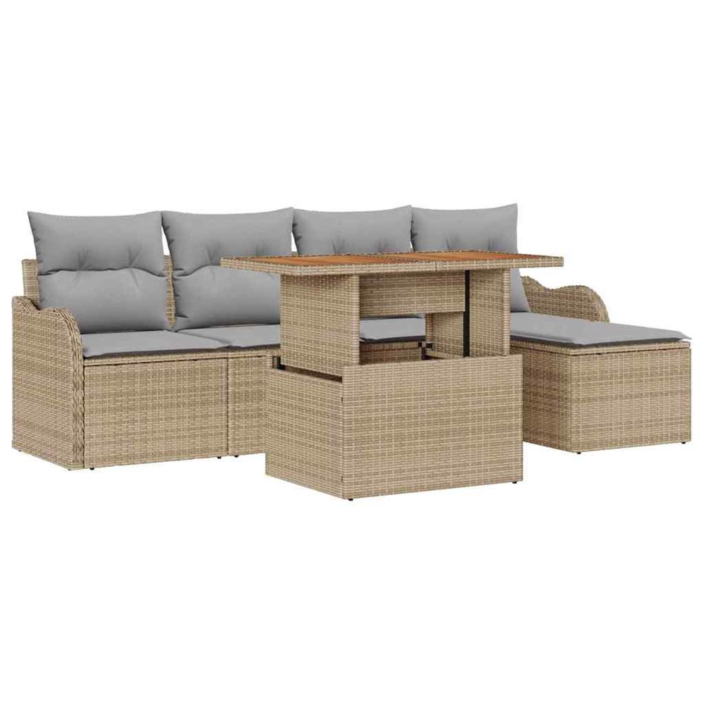 Ensemble de canapé de jardin 6 pc beige et gris clair polyrotin