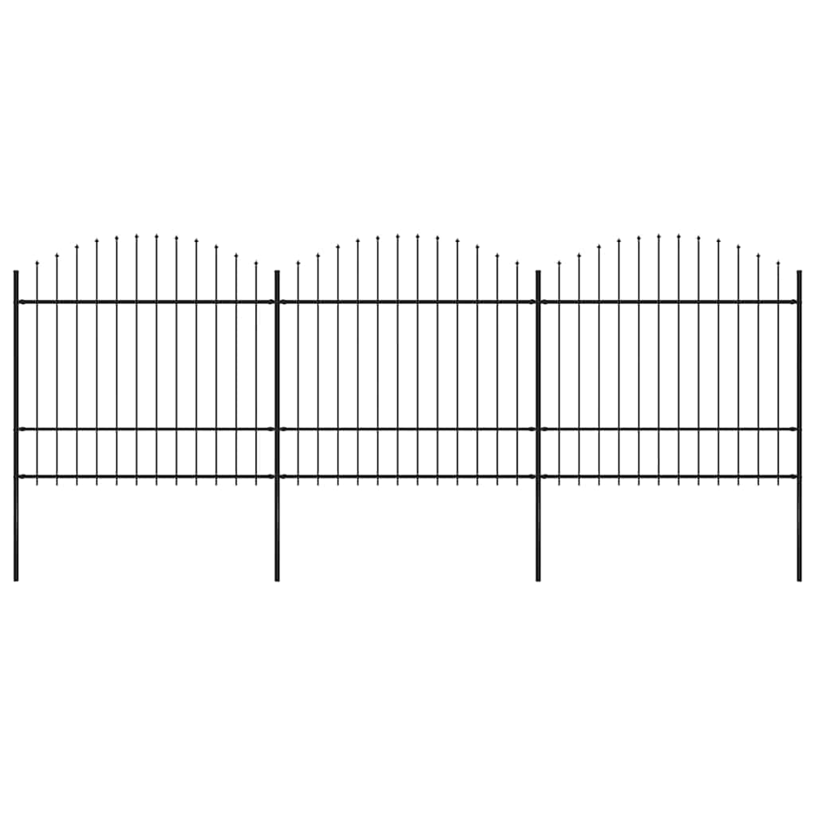 Clôture de jardin avec dessus en forme de lance en acier 537 x 175 cm noir
