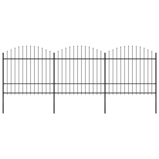 Clôture de jardin avec dessus en forme de lance en acier 537 x 175 cm noir
