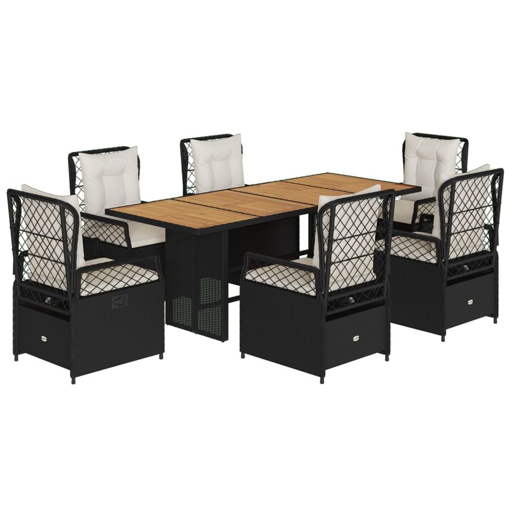 Ensemble à manger de jardin coussins 7pcs noir résine tressée