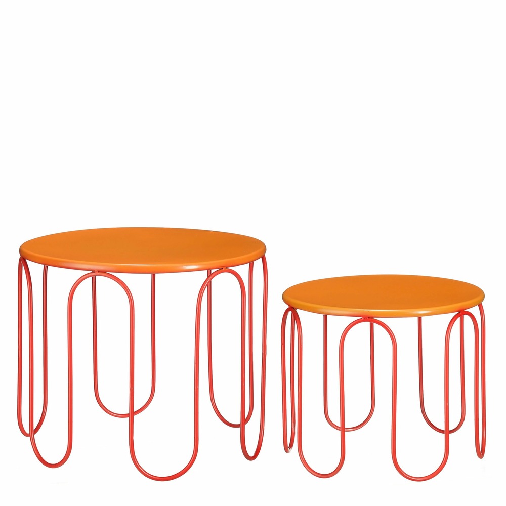 Mica decorations dione table d'appoint - lot de 2 - h40 x ø46 cm - métal - orange