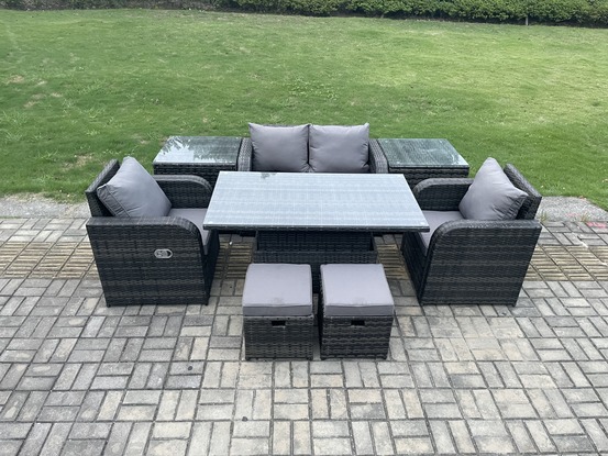 6 sièges rotin mobilier d’extérieur jardin salle à manger ensemble terrasse hauteur réglable table élévatrice amour canapé chaise