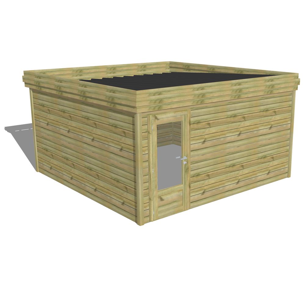 Abri de jardin bois pin traité autoclave 27mm - 4,34x4,34m / 19m2 - bac acier - abri français