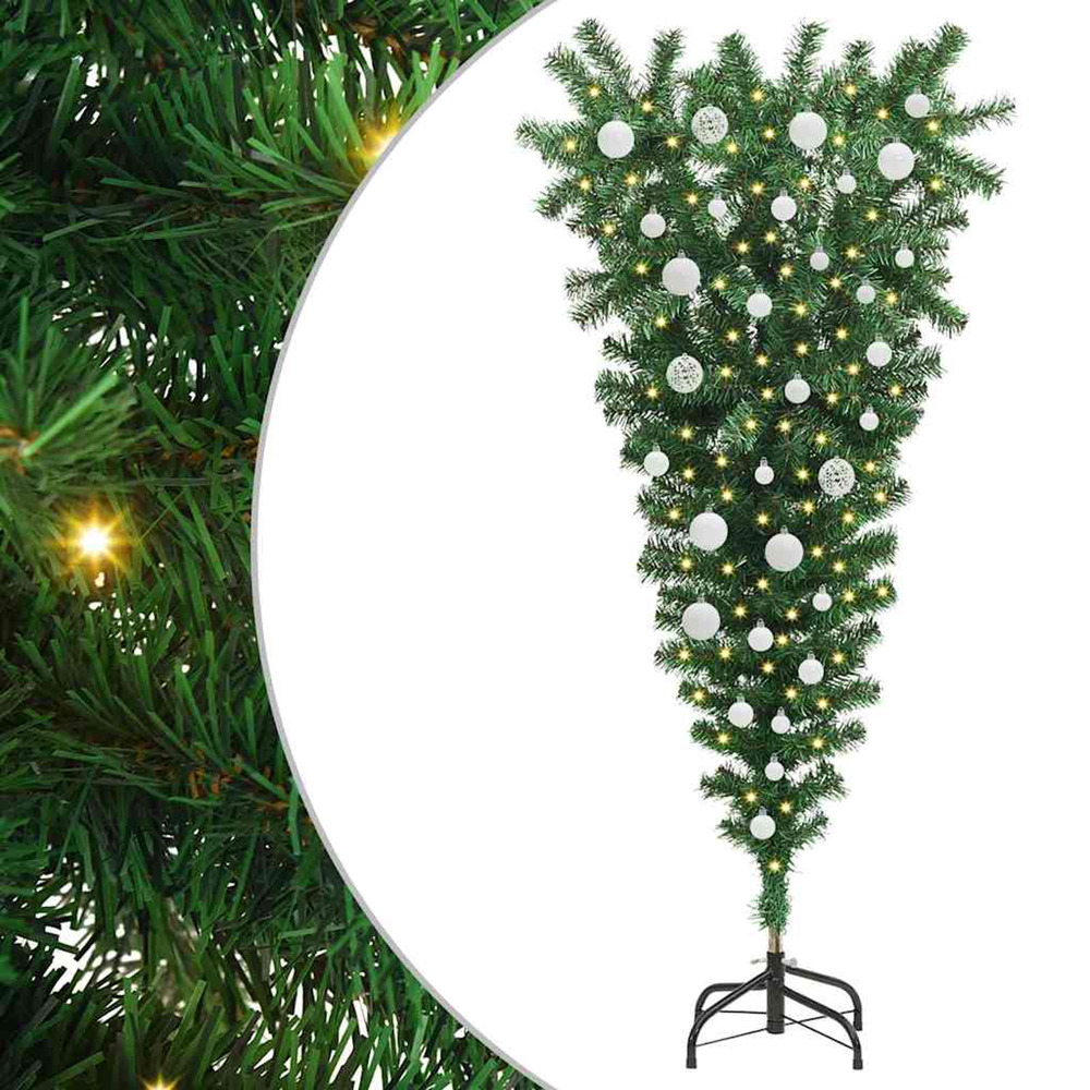 Arbre de noël artificiel pré-éclairé à l'envers avec jeux de boules