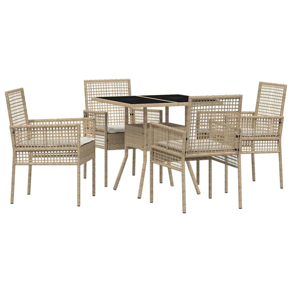 Ensemble de salle à manger pour jardin 5 pcs beige polyrotin