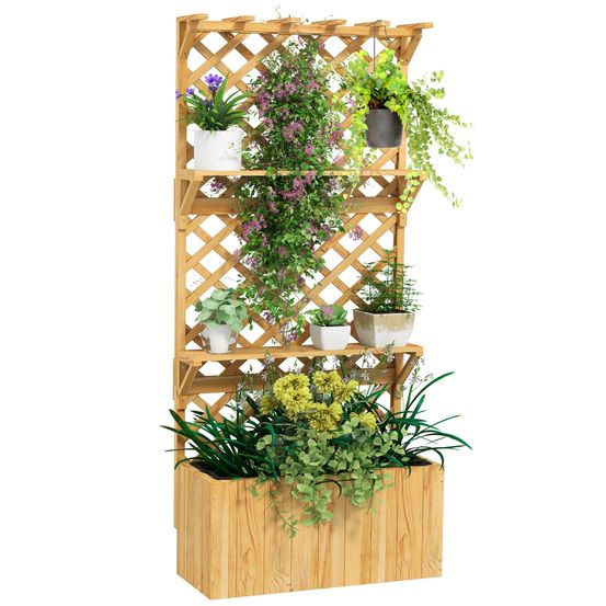 Jardinière surélevée treillis bois sapin balcon jardin doublure drainage 76x33x177cm naturel