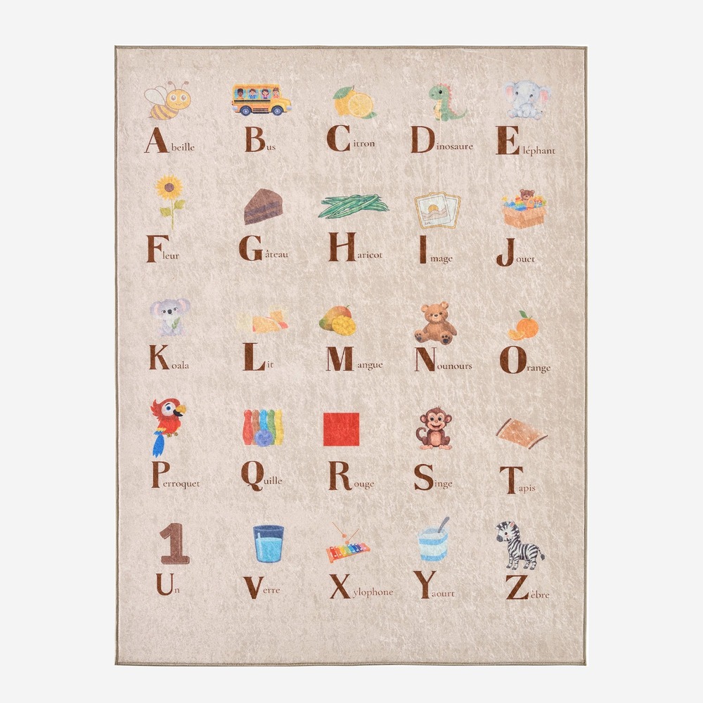 Tapis éducatif intérieur enfant beige imprimé abécédaire - scoty