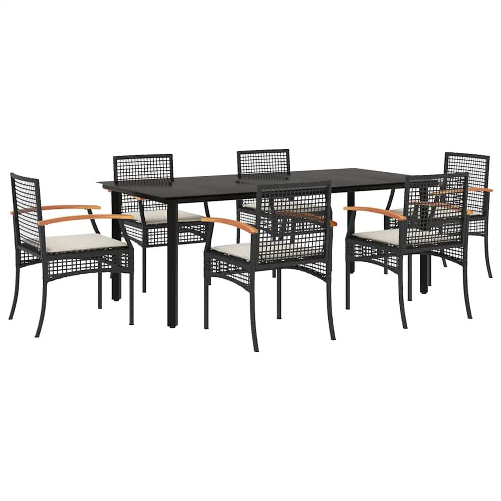 Ensemble à manger de jardin coussins 7pcs noir résine tressée