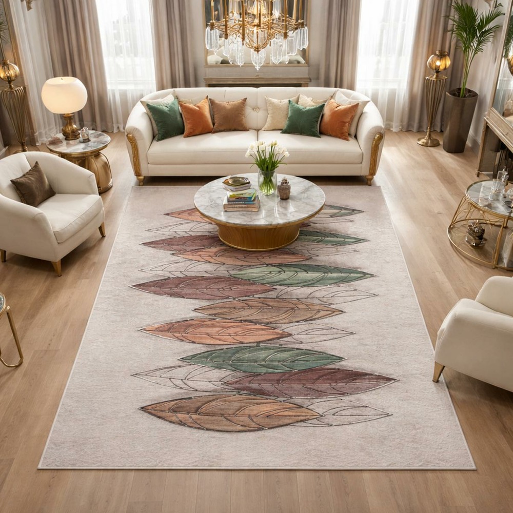 Tapis de cuisine 120x170 lyn11 feuye beige, facile d'entretien