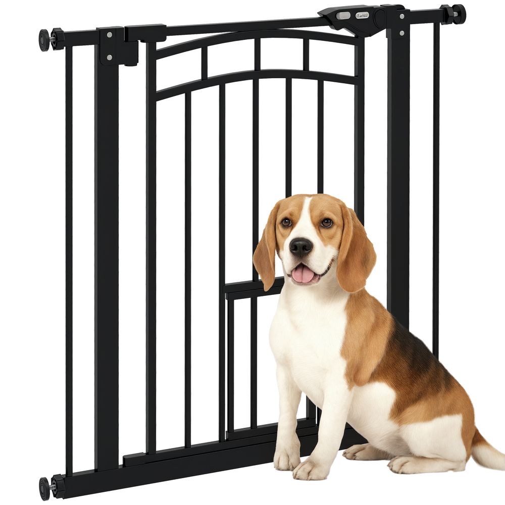 Barrière de sécurité acier pour animaux porte intégrée 74-80cm noir
