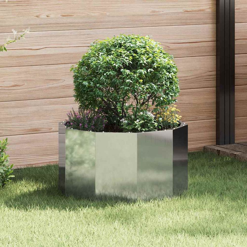 Petit pot de fleur rond acier galvanisé pour balcon argent 60x60 cm