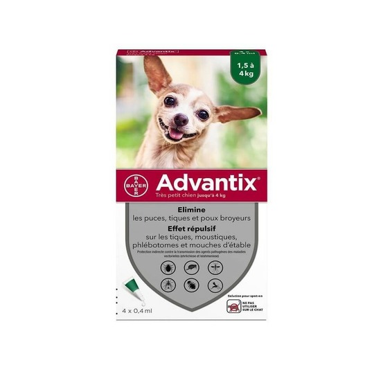 Pipettes antiparasitaire chien advantix 0,4 ml (1,5-4 kg) - bayer 24 pipettes