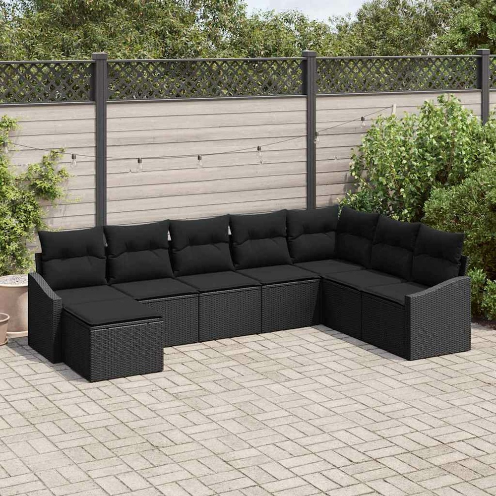 Ensemble de canapé de jardin avec coussin 8 pcs noir polyrotin