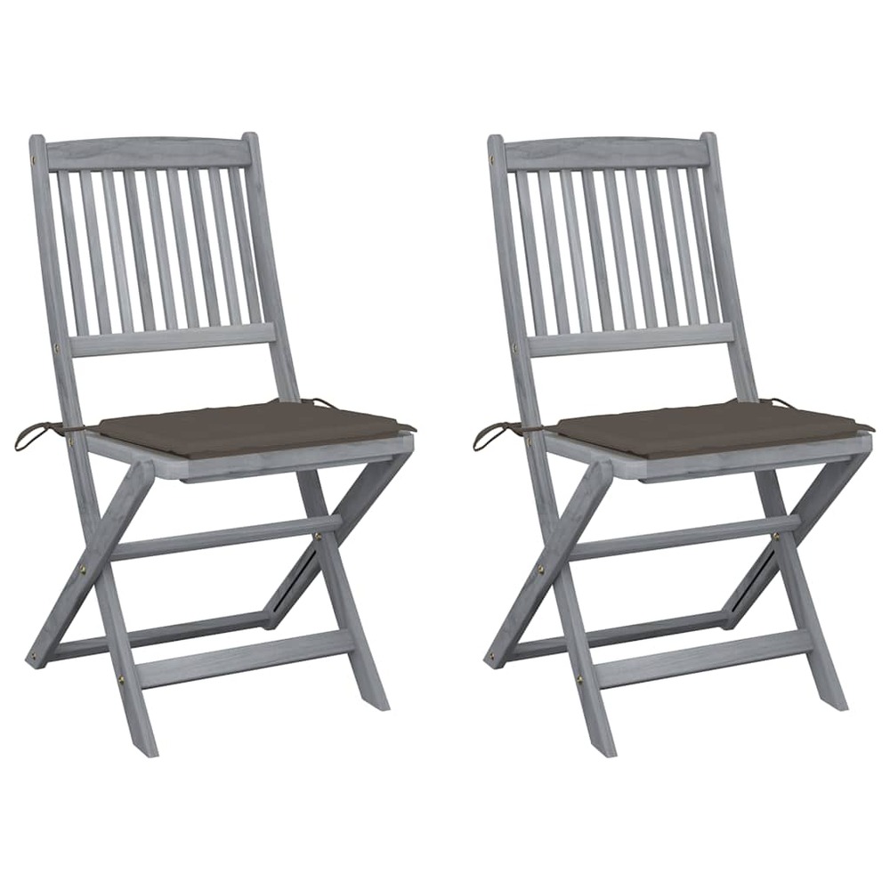 Chaises pliables d'extérieur lot de 2 et coussins bois d'acacia