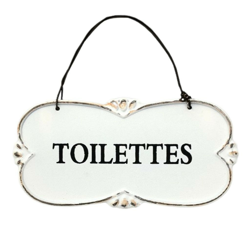 Plaque de porte décorative vintage de toilettes en métal blanc 12x6cm