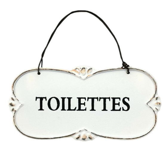 Plaque de porte décorative vintage de toilettes en métal blanc 12x6cm
