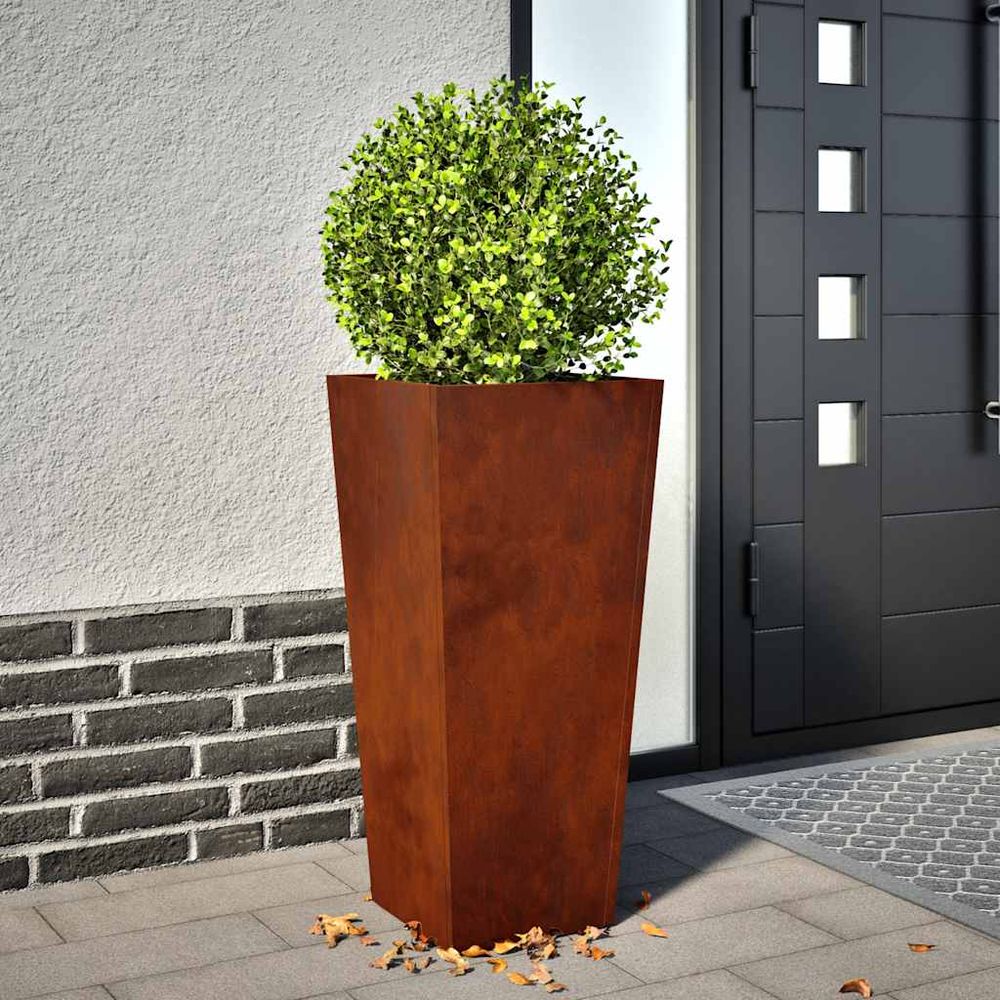 Pot de fleurs haut en acier résistant aux intempéries aspect évolutif durable pour extérieur argent 35x35x75cm