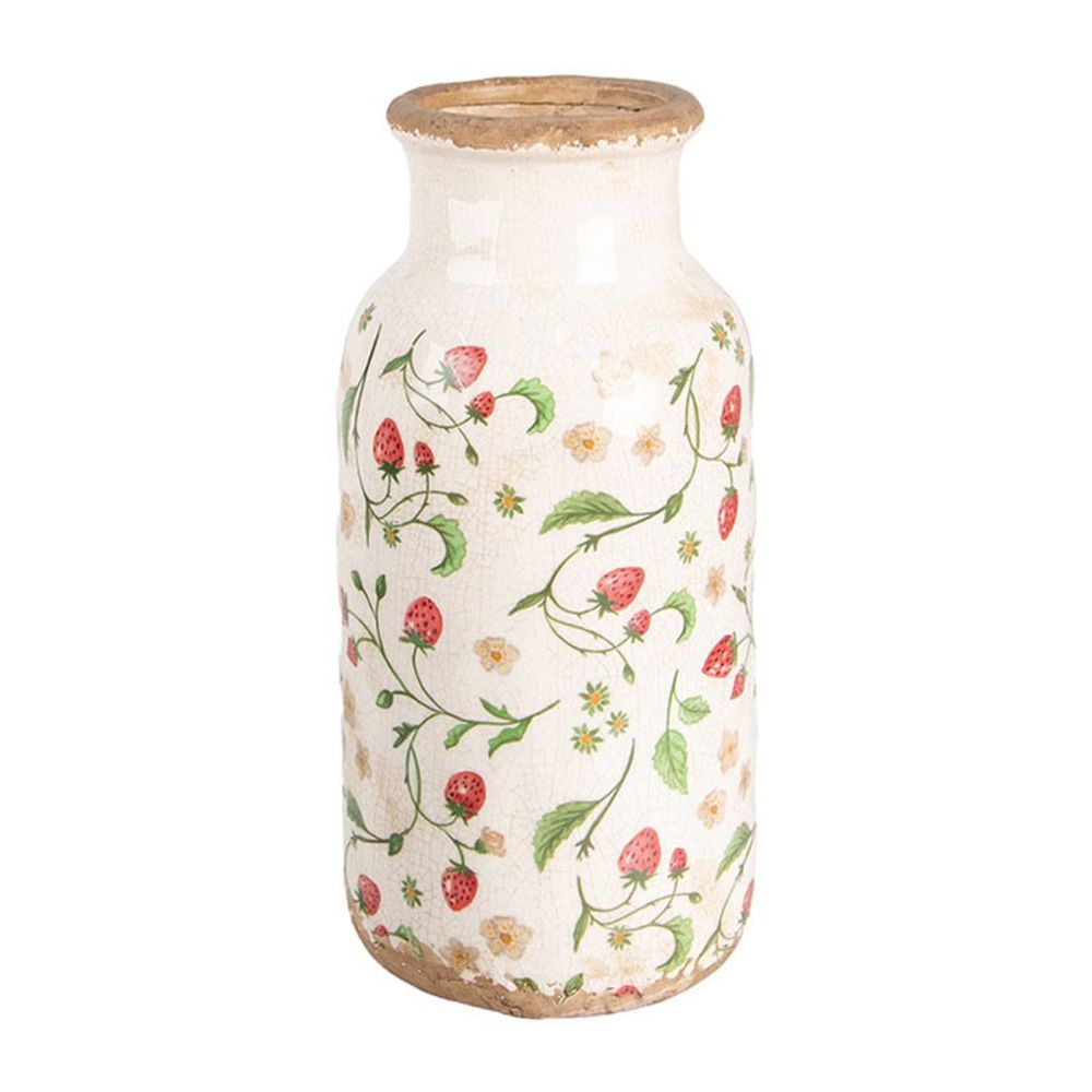 Vase fraises beige rouge céramique 15x15x32cm
