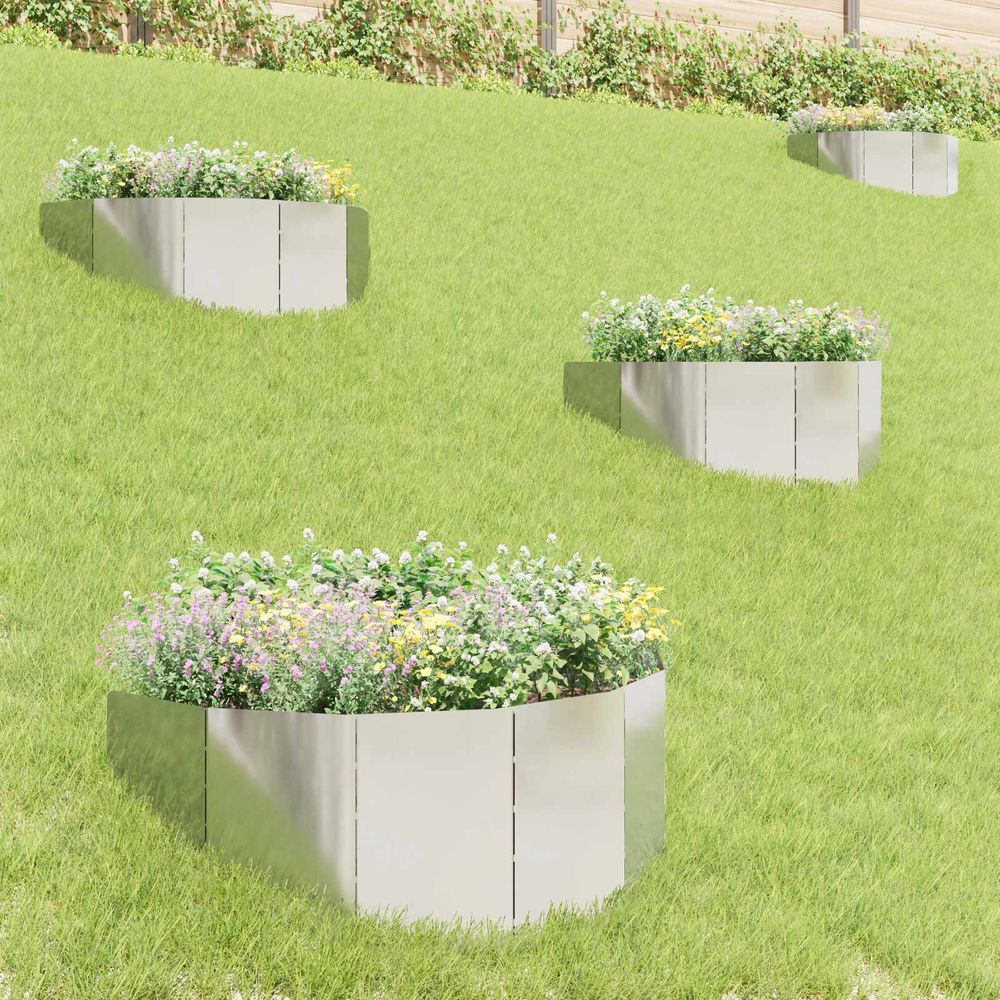 Bordure de jardin en acier aménagement espaces extérieurs 100x45cm 4 pcs argenté