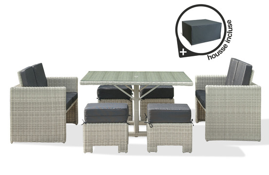 Ensemble repas oceane lunch résine tressée crème et housse