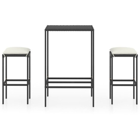 Ensemble de bar de jardin 3 pcs et coussins résine tressée noir