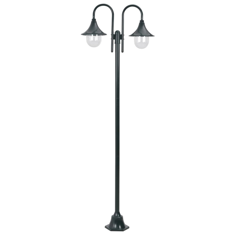Lampadaire de jardin e27 220cm aluminium 2 lanternes vert foncé
