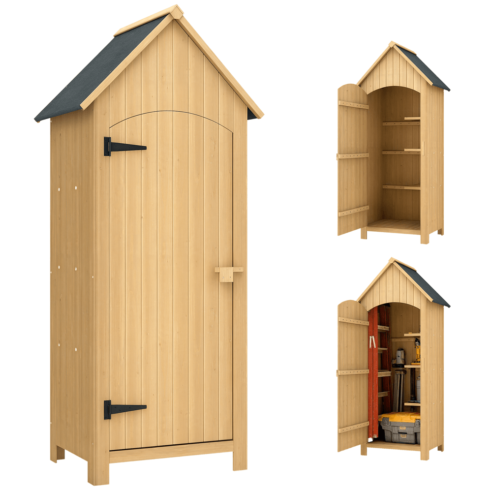 Cabane de jardin bois massif terrasse rangement outils 3 étagères 78x54x180cm naturel - comfortxl outdoor living