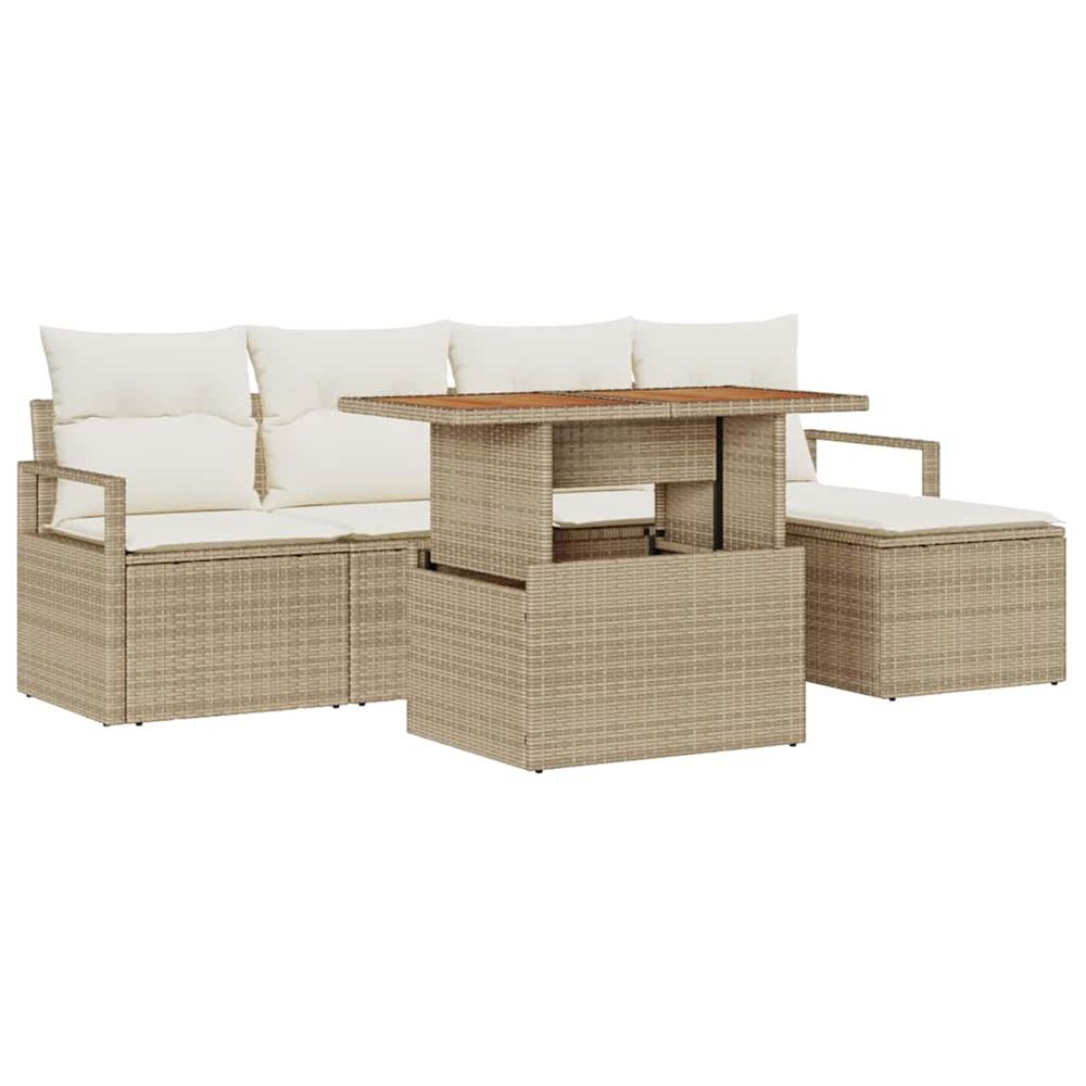 Ensemble de canapé de jardin 6 pc beige poly rotin