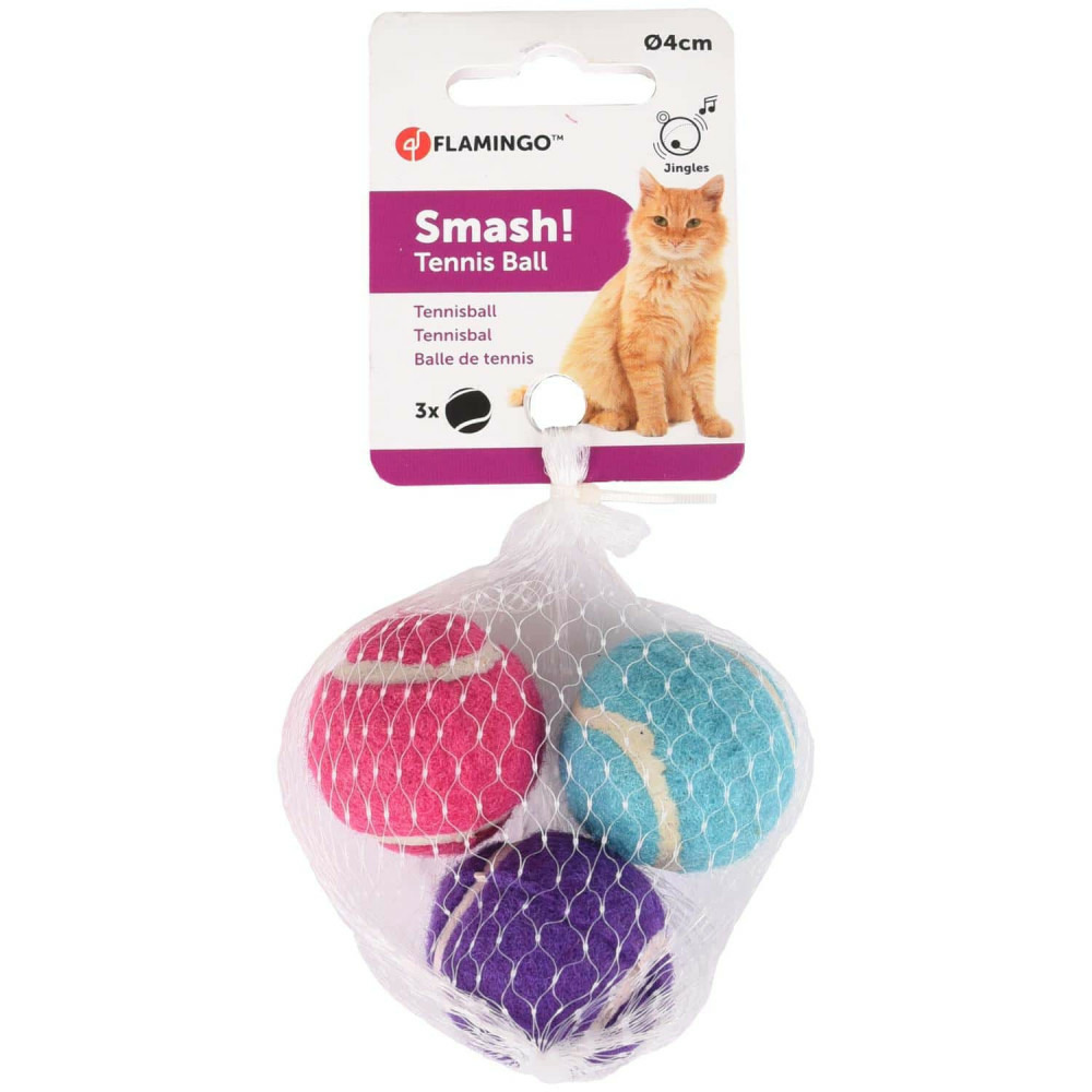 Jouet pour chat, 3 balles (forme de tennis) multicolore ø 4 cm + clochette