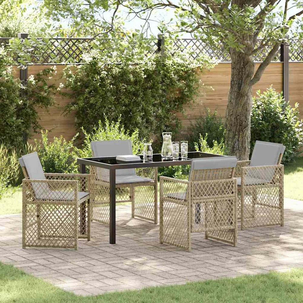 Ensemble de salle à manger pour jardin 5 pcs beige polyrotin