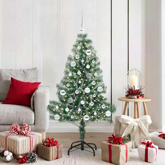 Sapin artificiel floqué 150 cm lumineux, kit déco complet pour intérieur