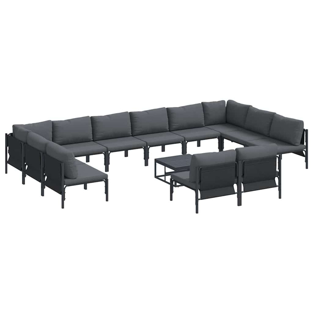 Ensemble de canapé de jardin avec coussin 13 pcs noir acier