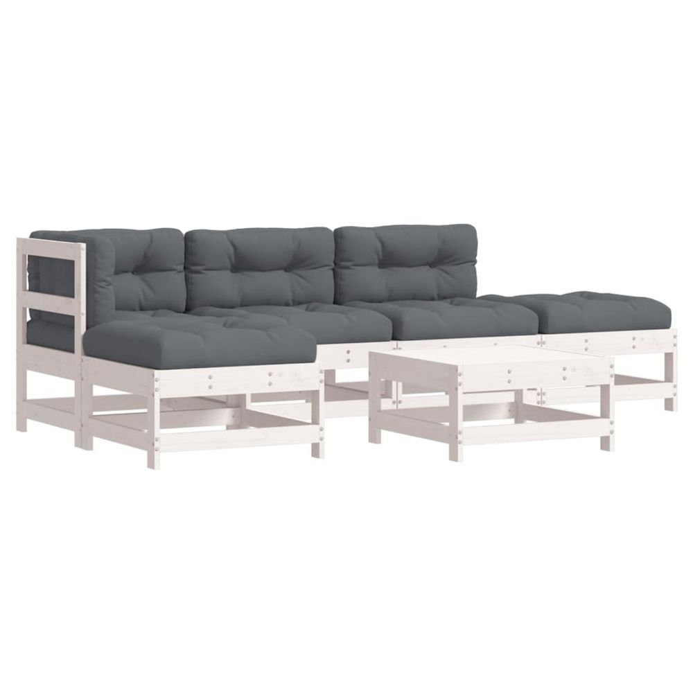 Salon de jardin 6 pcs avec coussins blanc bois massif