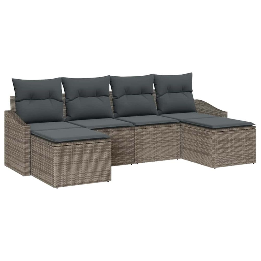 Ensemble de salle à manger pour jardin 6 pc gris polyrotin