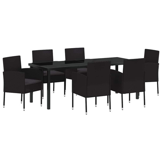 Ensemble de salle à manger pour jardin 7 pcs noir polyrotin