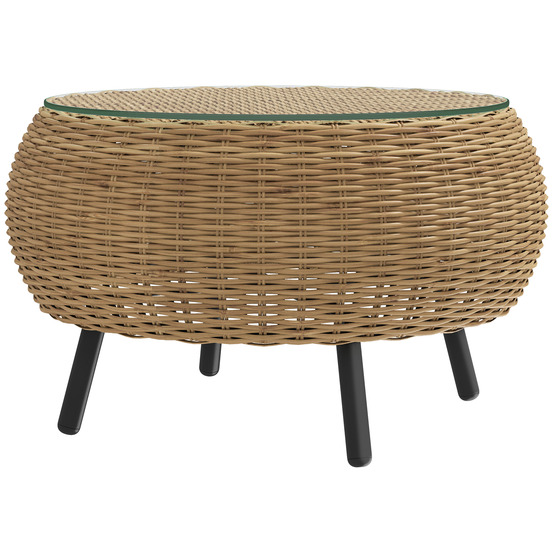 Table d'appoint/table basse ronde en polyrotin avec plateau en verre, ø75 x 42 cm, marron