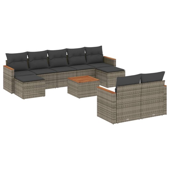 Salon de jardin avec coussins 10 pcs gris résine tressée
