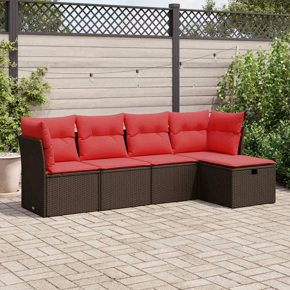 Salon de jardin avec coussins 5 pcs marron résine tressée