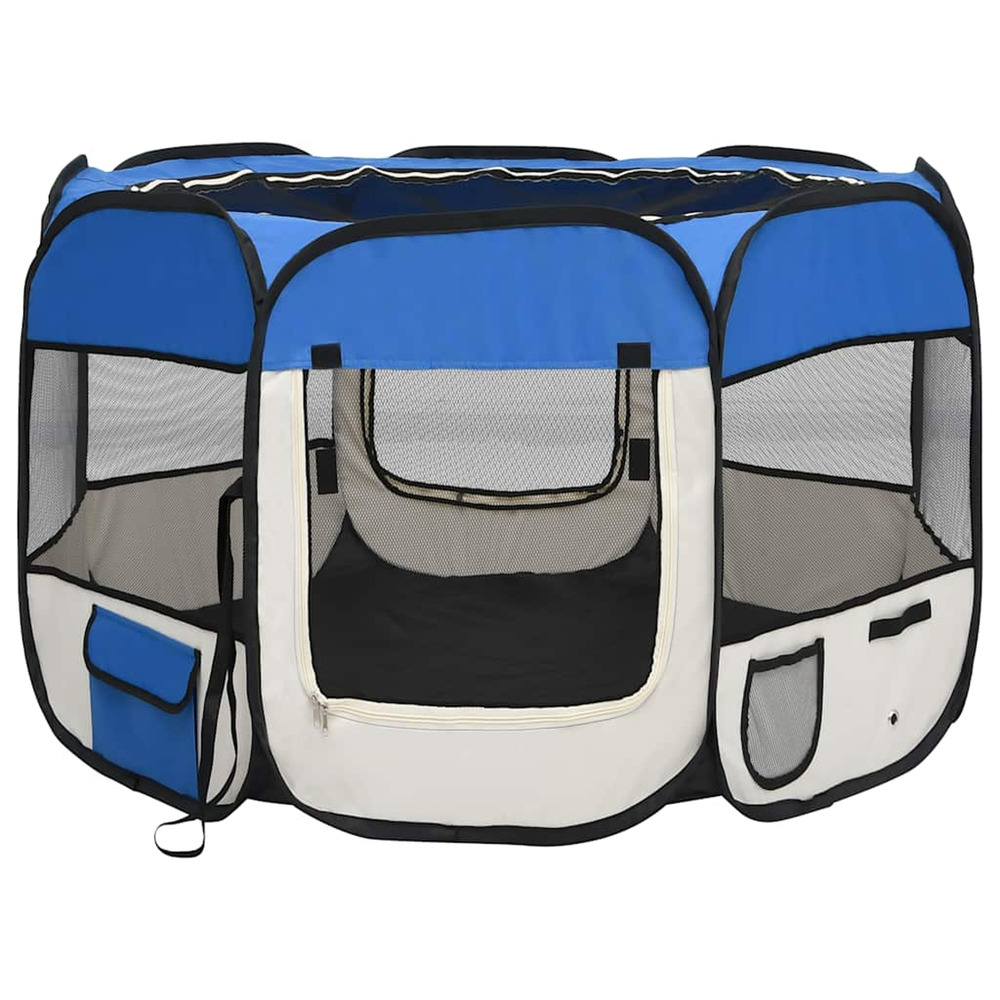 Parc pour chiens pliable avec sac de transport bleu 90x90x58 cm
