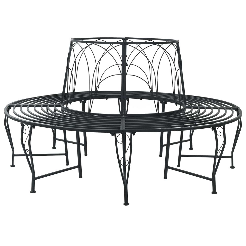 Banc d'arbre 8-nombre de places ø 160 x 89 cm acier noir rond