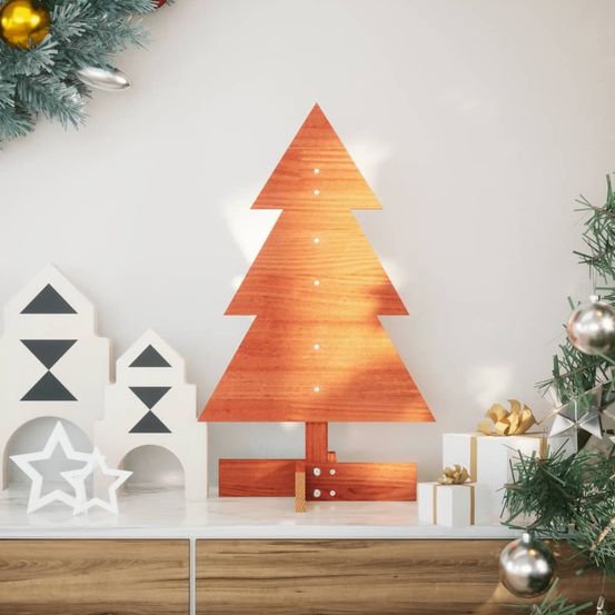 Sapin de noël en bois pin massif décoration intérieure 60 cm brun