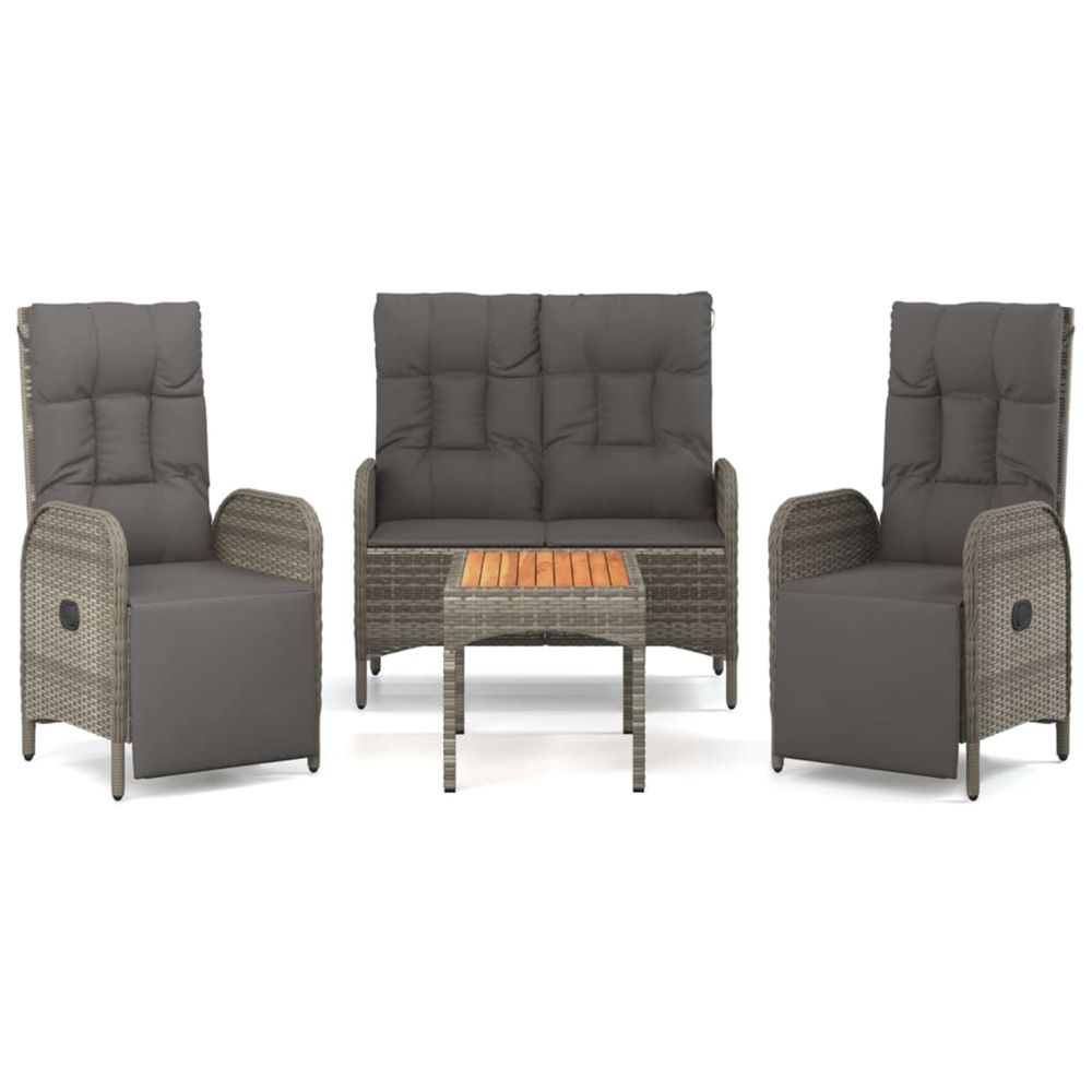 Ensemble à manger jardin 4pcs et coussins gris résine tressée