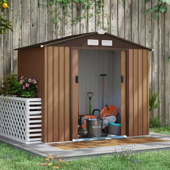 Abri de jardin acier extérieur rangement outils portes coulissantes 213x130x185cm marron - comfortxl outdoor living
