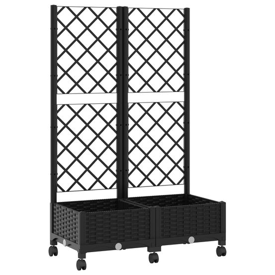 Bac de jardin avec treillis et roues noir 80 x 40 x 131,5 cm pp
