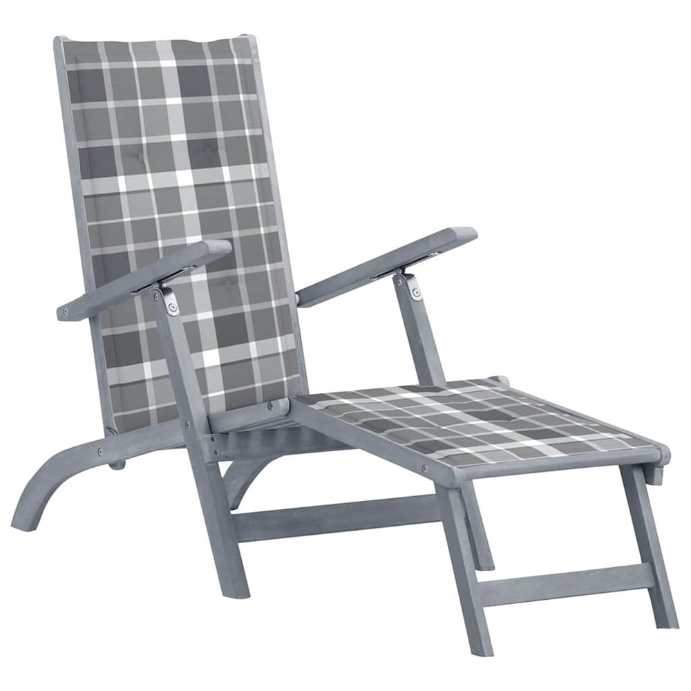 Chaise longue d'extérieur repose-pied et coussin acacia solide bain de soleil